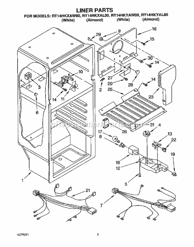 Roper RT14HKXAL00 Top Freezer Refrigerator Liner, Lit/Optional Diagram