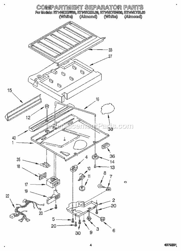 Roper RT14VKXBL00 Top Freezer Refrigerator Compartment Separator Diagram