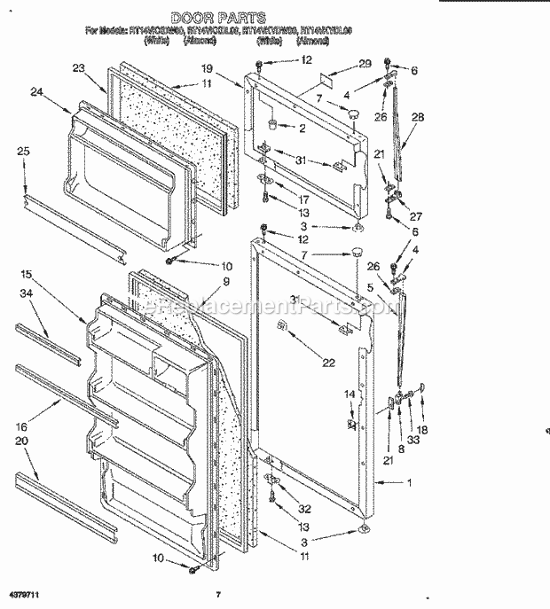 Roper RT14VKXDL00 Top Freezer Refrigerator Door, Lit/Optional Diagram