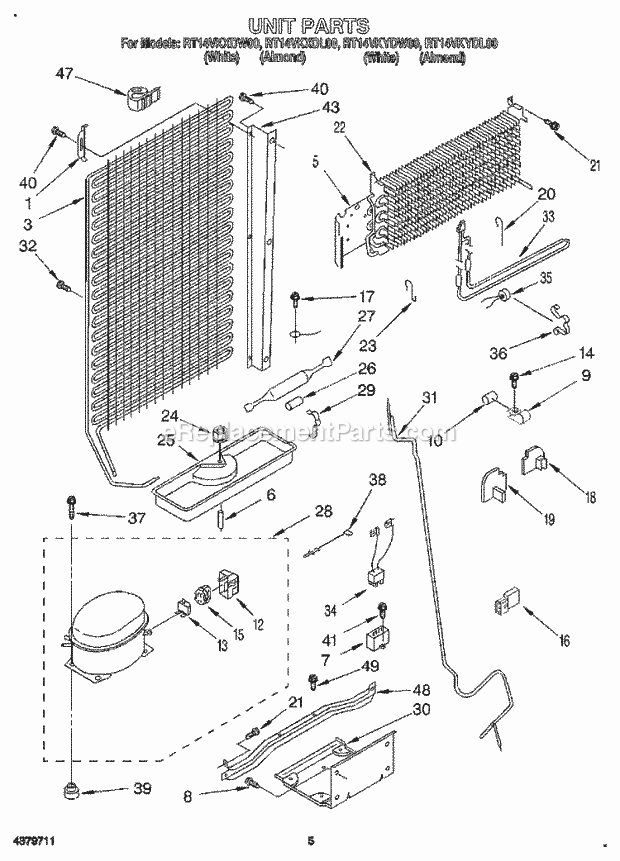 Roper RT14VKXDL00 Top Freezer Refrigerator Unit Diagram