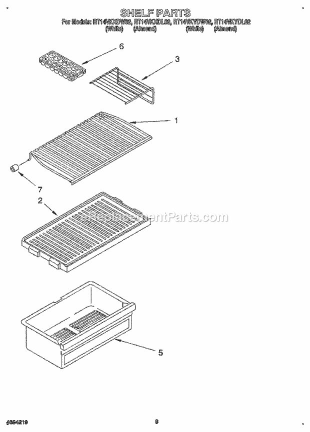 Roper RT14VKXDL02 Top Freezer Refrigerator Shelf Diagram