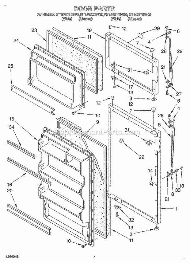 Roper RT14VKXEW00 Top Freezer Top Mount Refrigerator Door, Lit/Optional Diagram