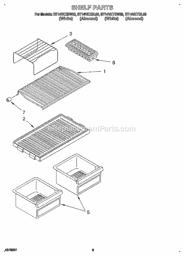 Roper RT14VKYBL00 Top Freezer Refrigerator Shelf Diagram