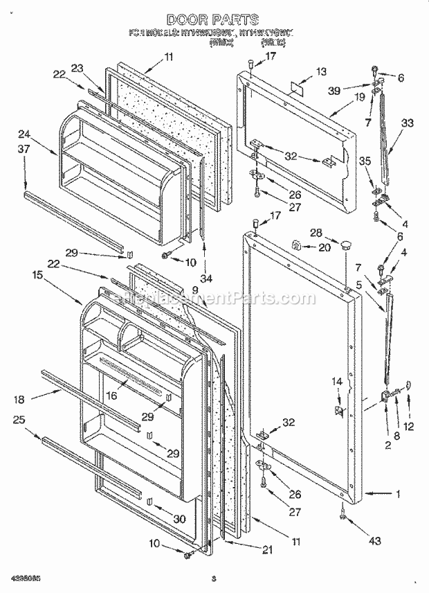 Roper RT14WKXGW01 Top Freezer Refrigerator Door Diagram