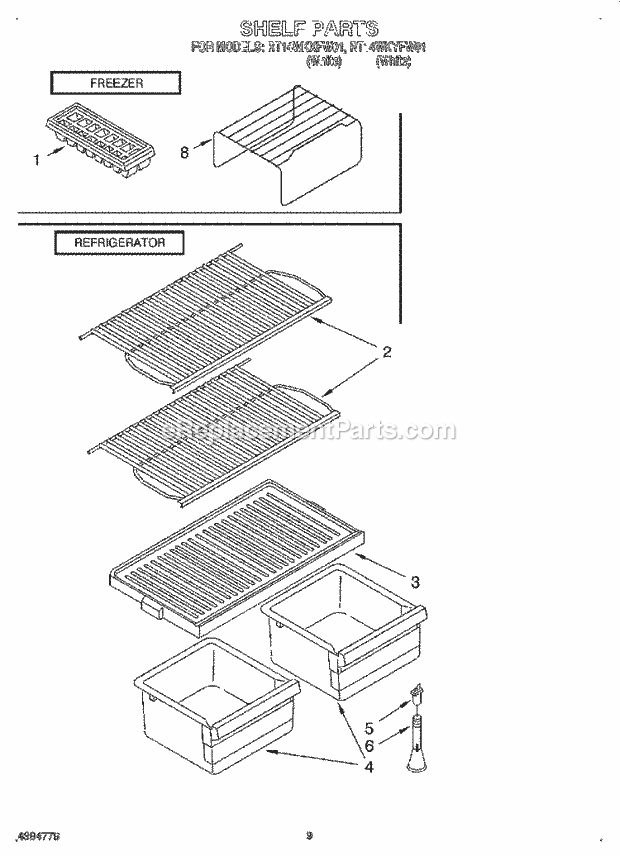 Roper RT14WKYFW01 Top Freezer Refrigerators Shelf Diagram