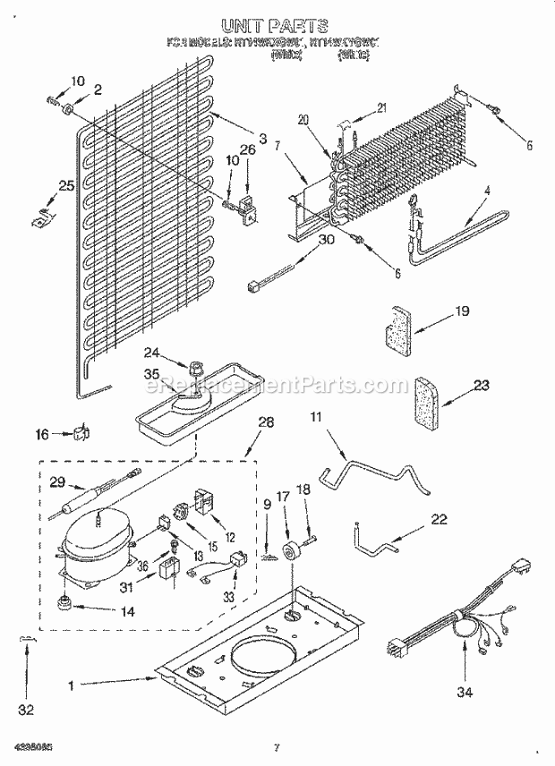 Roper RT14WKYGW01 Top Freezer Refrigerator Unit Diagram