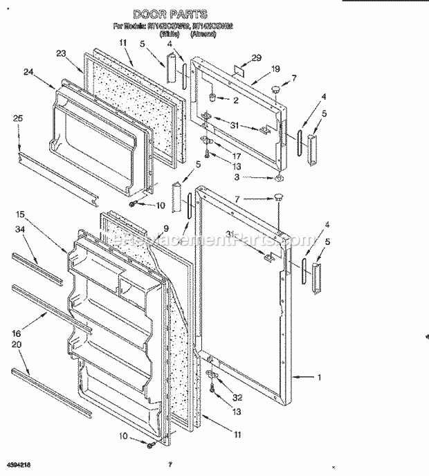 Roper RT14ZKXDN02 Top Freezer Refrigerator Door Diagram