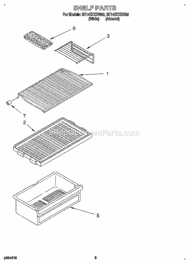 Roper RT14ZKXDN02 Top Freezer Refrigerator Shelf, Lit/Optional Diagram