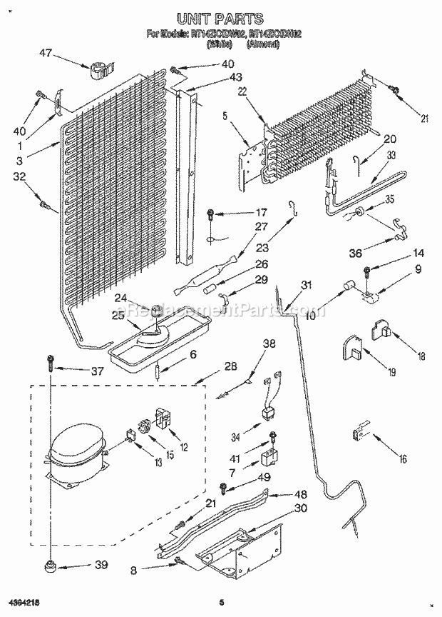 Roper RT14ZKXDN02 Top Freezer Refrigerator Unit Diagram