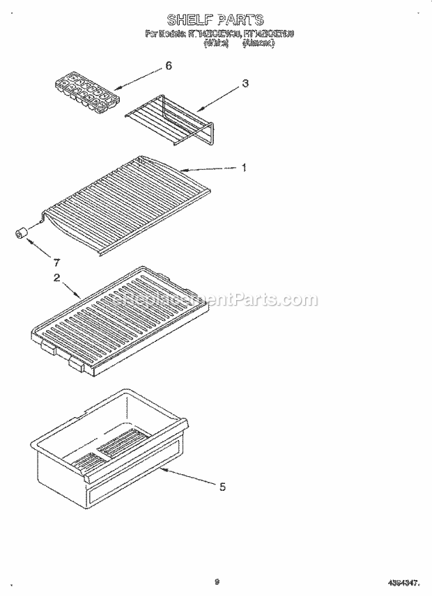 Roper RT14ZKXEN00 Top Freezer Refrigerator Shelf, Lit/Optional Diagram