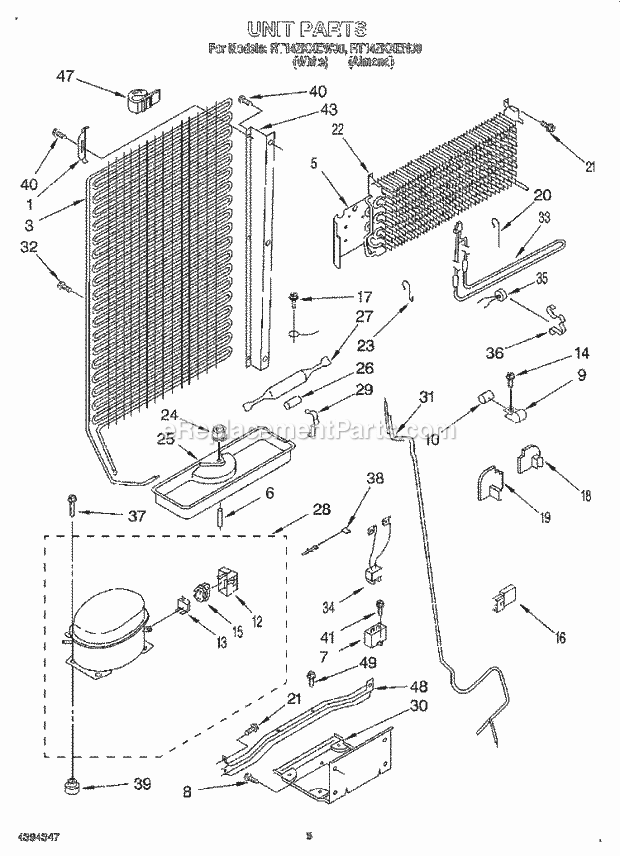 Roper RT14ZKXEN00 Top Freezer Refrigerator Unit Diagram