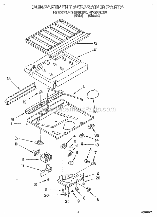 Roper RT14ZKXEW00 Top Freezer Refrigerator Compartment Separator Diagram