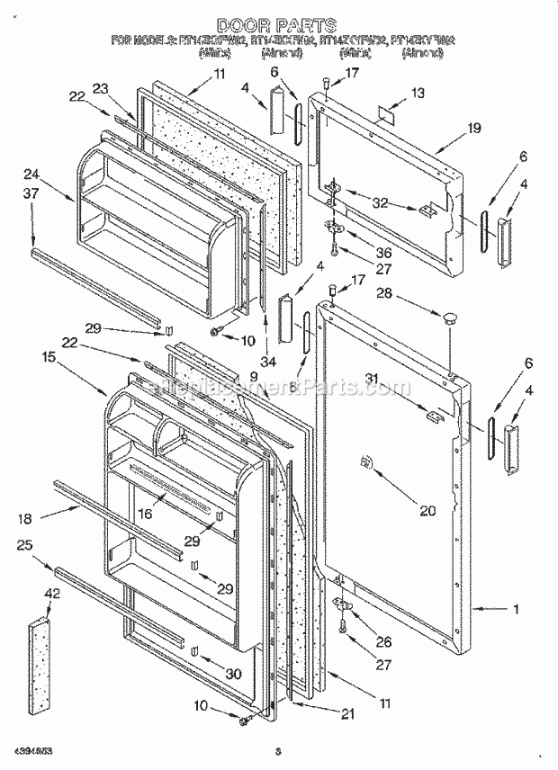 Roper RT14ZKXFW02 Top Freezer Refrigerator Door Diagram