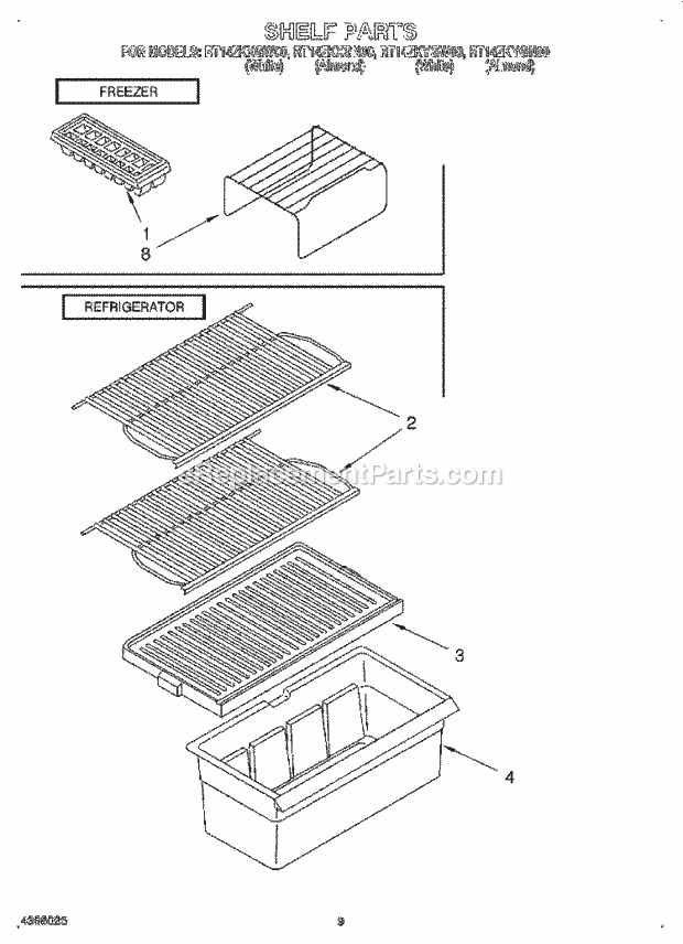 Roper RT14ZKXGN00 Top Freezer Refrigerator Shelf Diagram