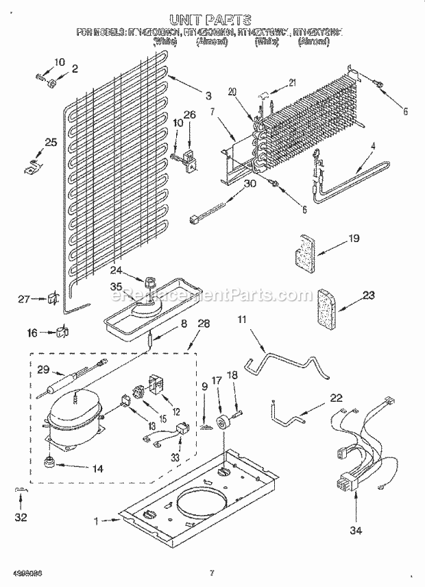 Roper RT14ZKXGW01 Top Freezer Refrigerator Unit Diagram