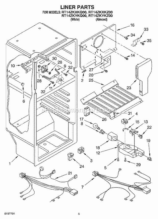 Roper RT14ZKXKQ00 Top Freezer Refrigerator Liner Diagram