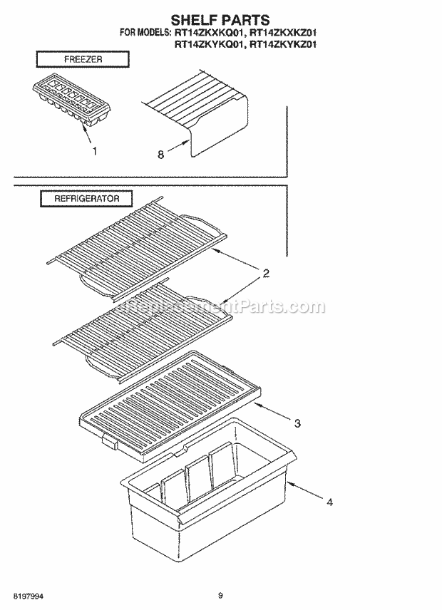 Roper RT14ZKXKQ01 Top Freezer Refrigerator Shelf, Optional Diagram