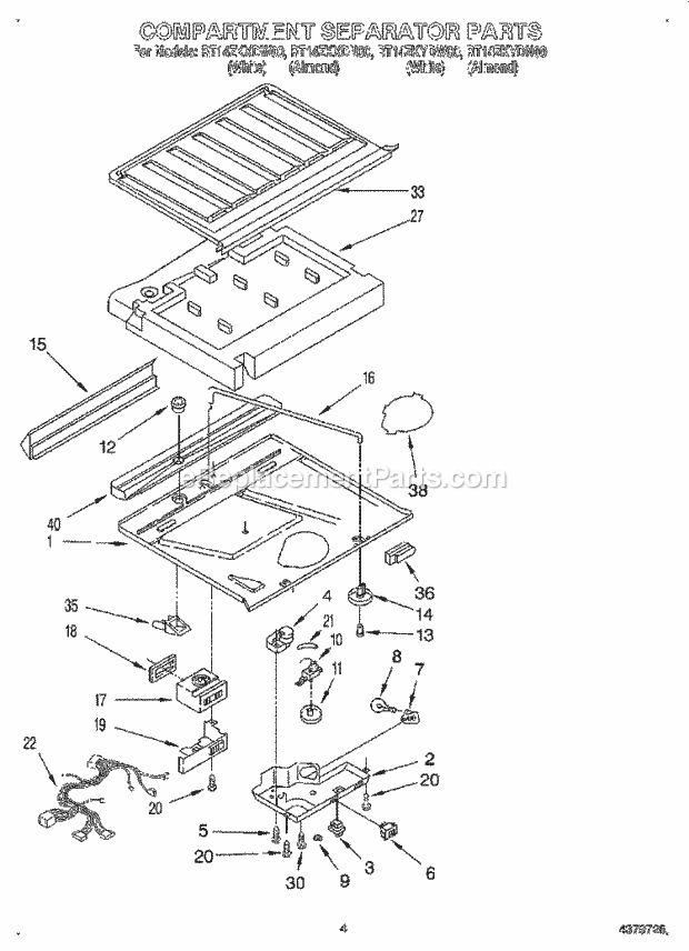 Roper RT14ZKYDW00 Top Freezer Refrigerator Compartment Separator Diagram