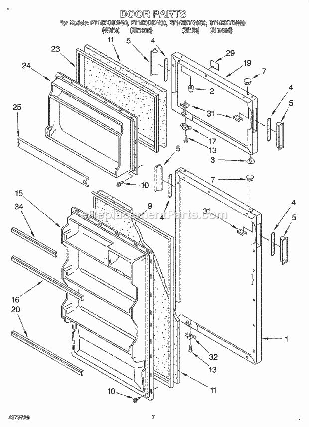 Roper RT14ZKYDW00 Top Freezer Refrigerator Door Diagram