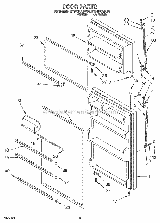 Roper RT16DKXBL00 Top Freezer Refrigerator Door Diagram