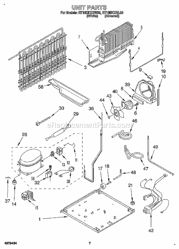 Roper RT16DKXBL00 Top Freezer Refrigerator Unit Diagram