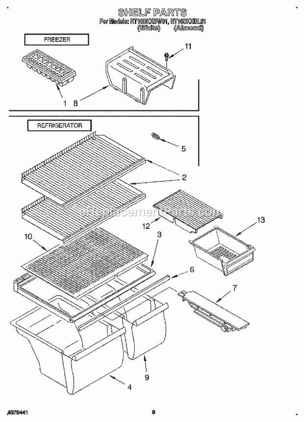 Roper RT16DKXBL01 Top Freezer Refrigerator Shelf, Lit/Optional Diagram