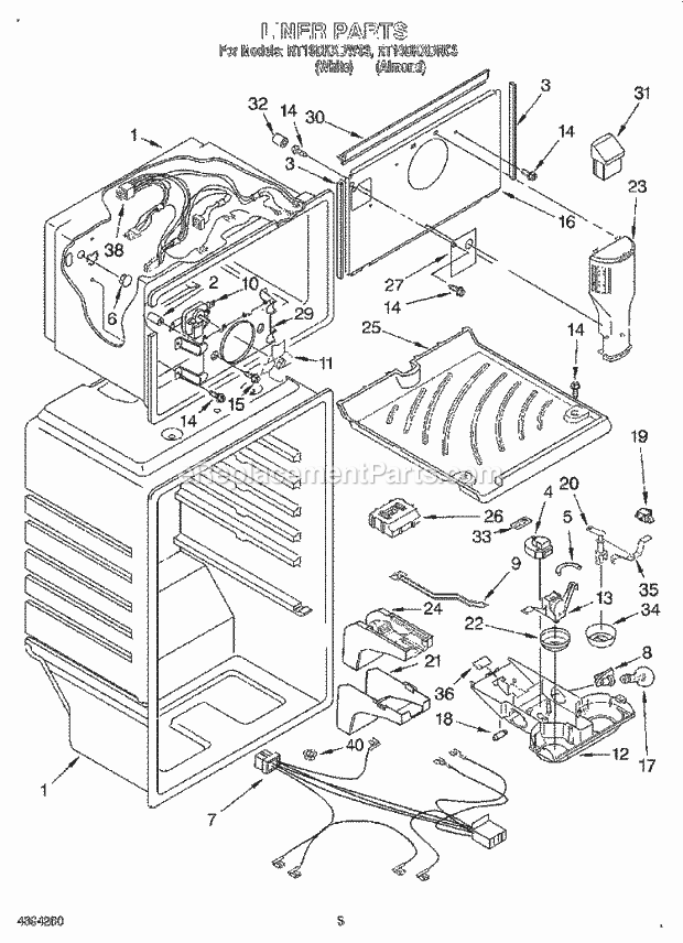 Roper RT16DKXDN03 Top Freezer Refrigerator Liner Diagram