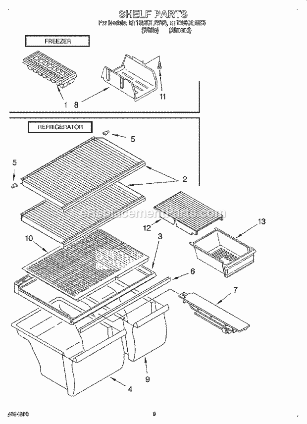 Roper RT16DKXDN03 Top Freezer Refrigerator Shelf, Lit/Optional Diagram