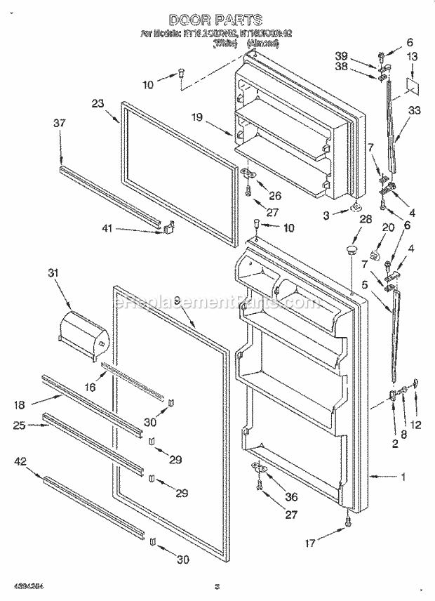 Roper RT16DKXDW02 Top Freezer Refrigerator Door Diagram