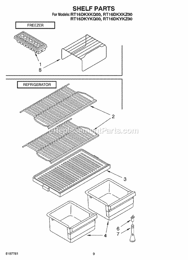 Roper RT16DKXKZ00 Top Freezer Top-Mount Refrigerator Shelf, Optional Diagram