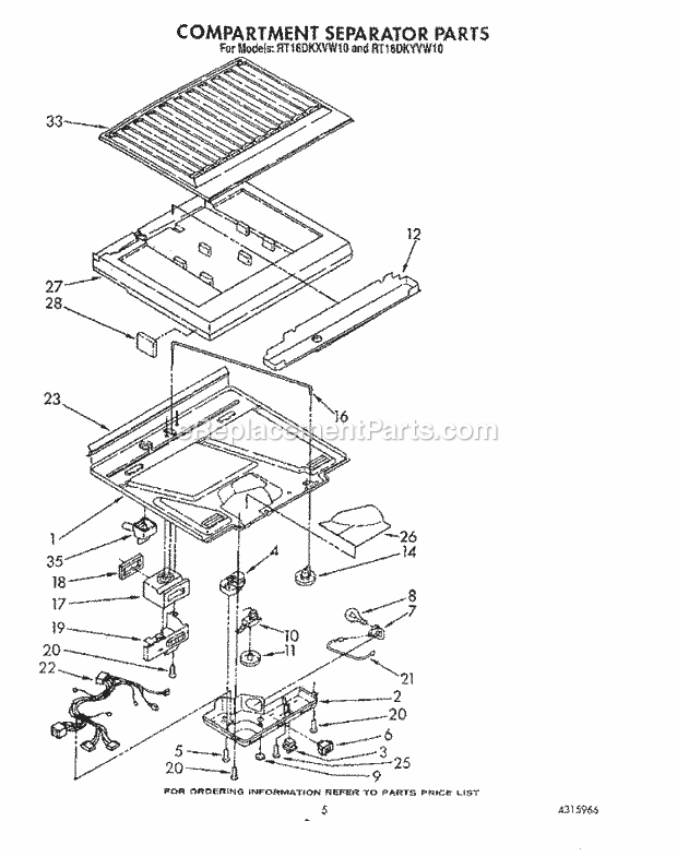 Roper RT16DKXVW10 Top Freezer Refrigerator Compartment Separator Diagram