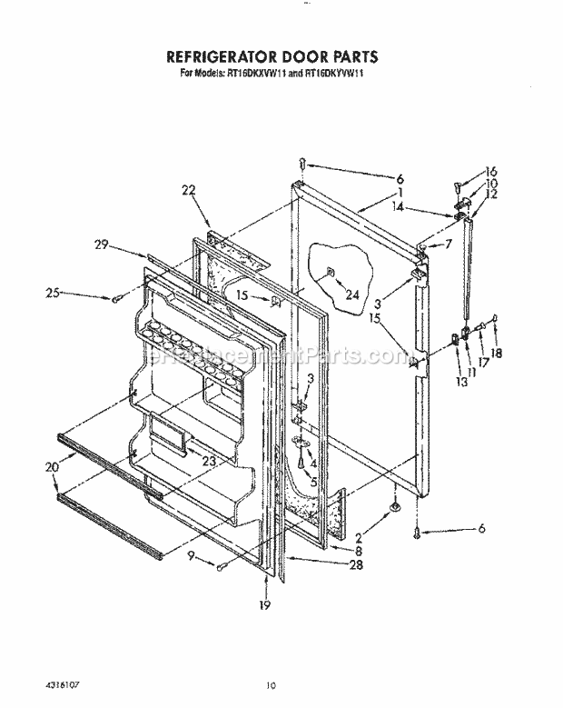 Roper RT16DKXVW11 Top Freezer Refrigerator Refrigerator Door, Lit/Optional Diagram