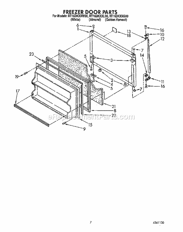 Roper RT16DKXXW00 Top Freezer Refrigerator Freezer Door Diagram