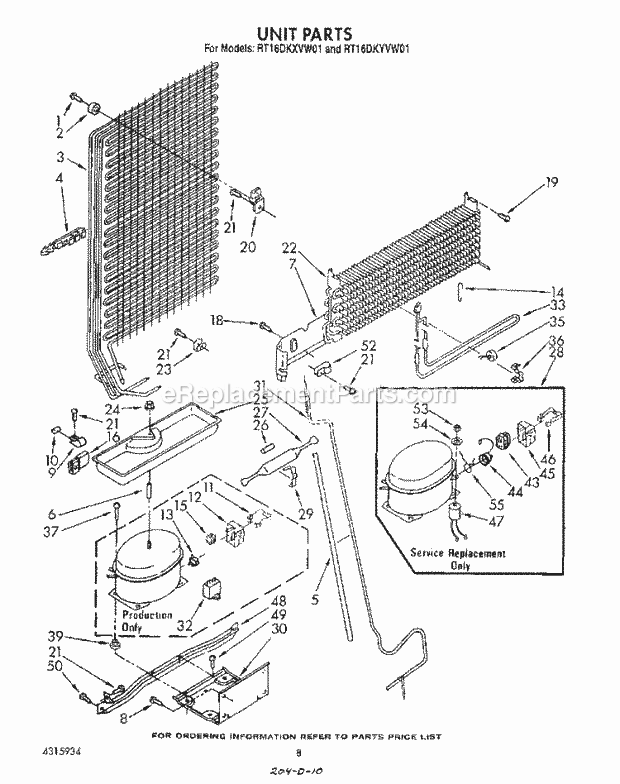 Roper RT16DKYVW01 Top Freezer Refrigerator Unit Diagram