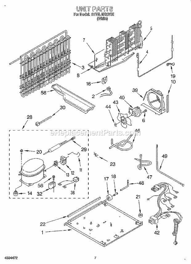 Roper RT16LMXEW00 Top Freezer Top Mount Refrigerator Unit Diagram