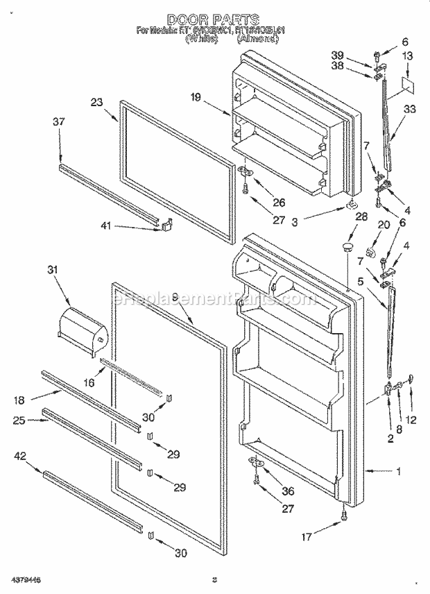 Roper RT16VKXBL01 Top Freezer Refrigerators Door Diagram