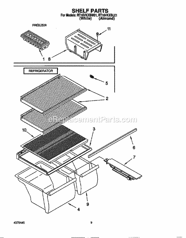 Roper RT16VKXBL01 Top Freezer Refrigerators Shelf, Lit/Optional Diagram