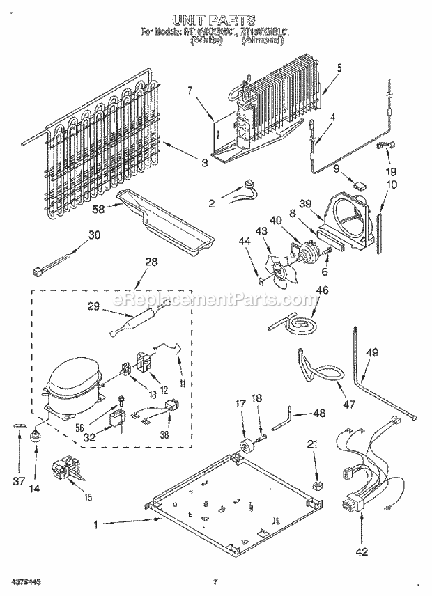 Roper RT16VKXBL01 Top Freezer Refrigerators Unit Diagram