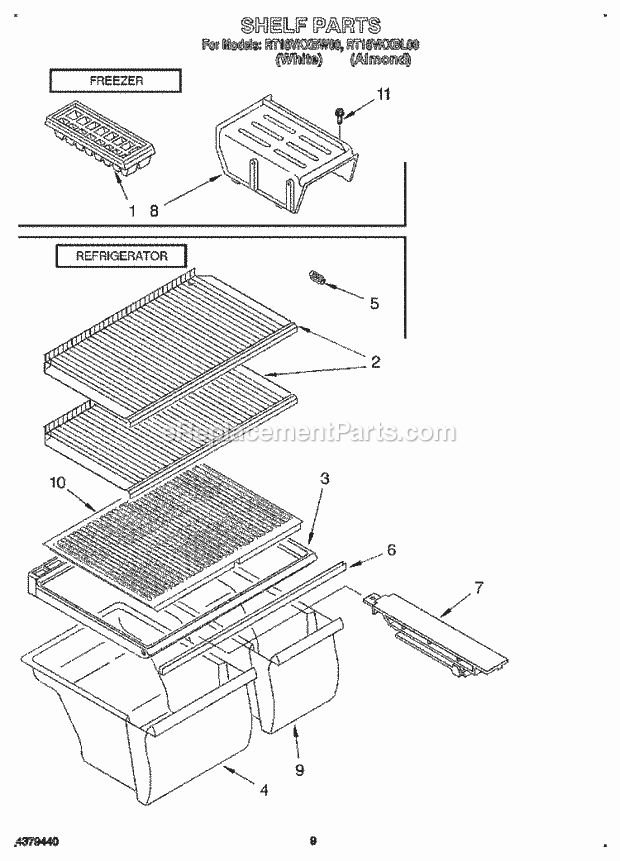 Roper RT16VKXBW00 Top Freezer Refrigerator Shelf, Lit/Optional Diagram