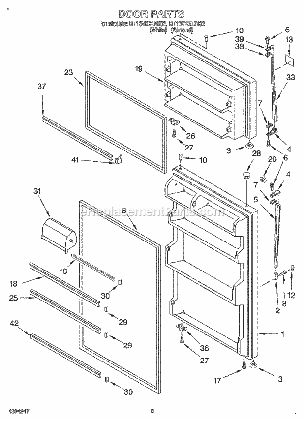 Roper RT16VKXDN02 Top Freezer Refrigerator Door Diagram