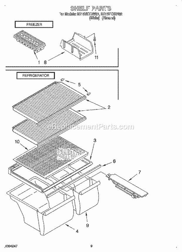 Roper RT16VKXDN02 Top Freezer Refrigerator Shelf, Lit/Optional Diagram