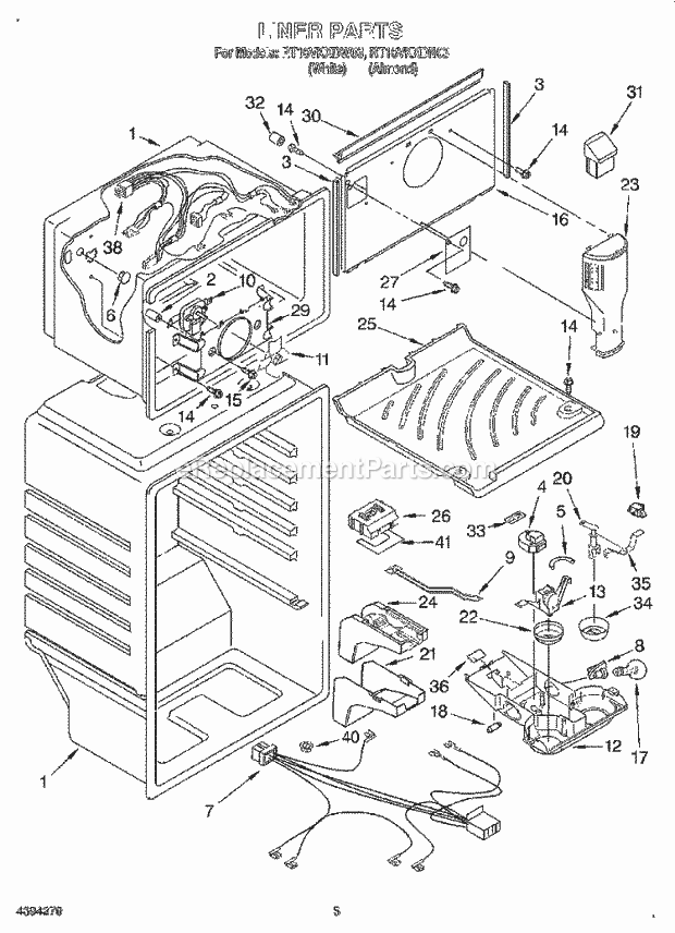 Roper RT16VKXDN03 Top Freezer Refrigerator Liner Diagram