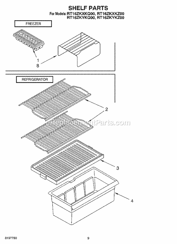 Roper RT16ZKXKQ00 Top Freezer Top-Mount Refrigerator Shelf, Optional Diagram