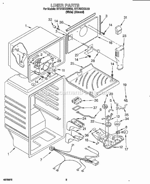 Roper RT17DKXBL00 Top Freezer Refrigerators Liner Diagram