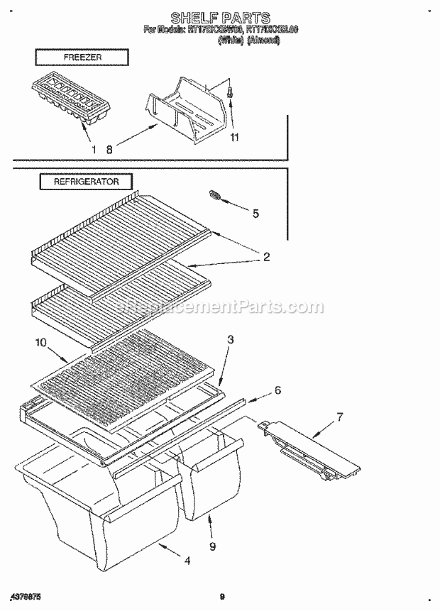 Roper RT17DKXBL00 Top Freezer Refrigerators Shelf, Lit/Optional Diagram