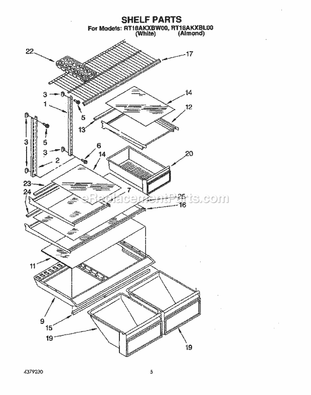 Roper RT18AKXBL00 Top Freezer Refrigerator Shelf Diagram