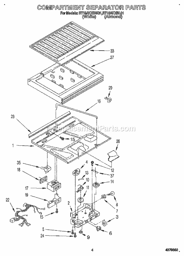 Roper RT18AKXBL01 Top Freezer Refrigerator Compartment Separator Diagram