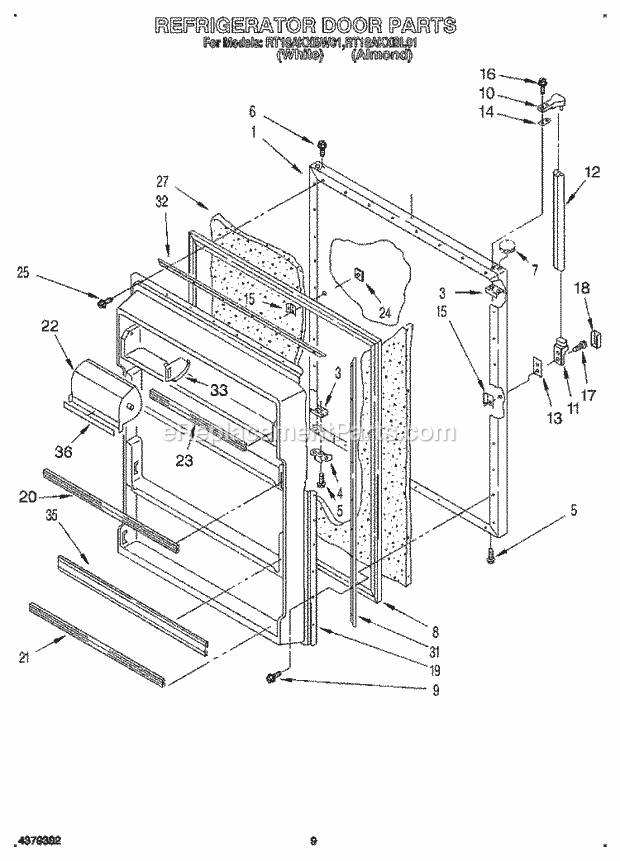 Roper RT18AKXBL01 Top Freezer Refrigerator Refrigerator Door, Lit/Optional Diagram