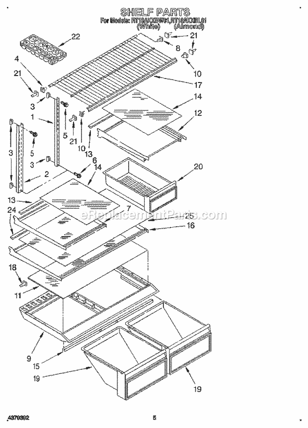 Roper RT18AKXBL01 Top Freezer Refrigerator Shelf Diagram