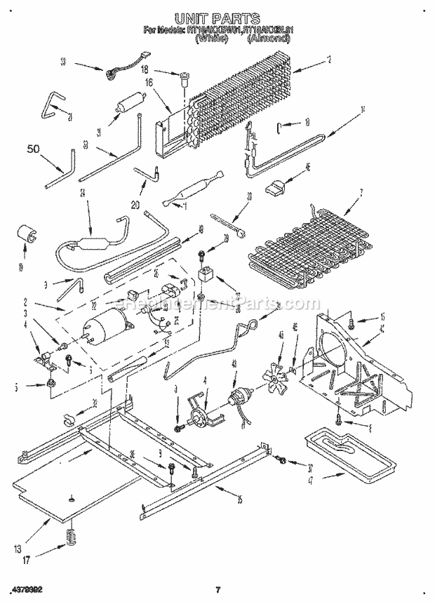 Roper RT18AKXBL01 Top Freezer Refrigerator Unit Diagram